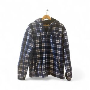 Plaid Hooded Jacket - Blue and White